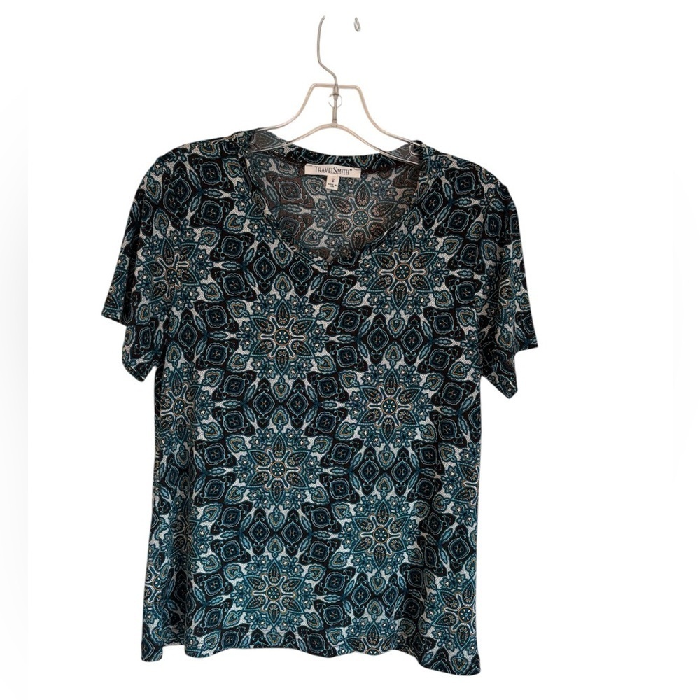 TravelSmith Mandala Patterned Short Sleeve Top Size S